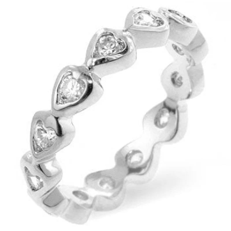 Textured Fashion Rings in Pewter with Hammered and Embossed SurfacesCubic Zirconia Clear Heart Eternity Ring