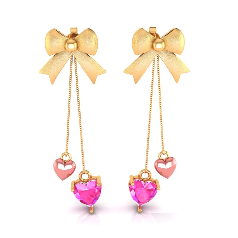 Adjustable Women's Diamond Rings with a Flexible Band for a Comfortable and Custom Fit14k Gold Ribbon Bow And Dangling Pink Hearts Earrings