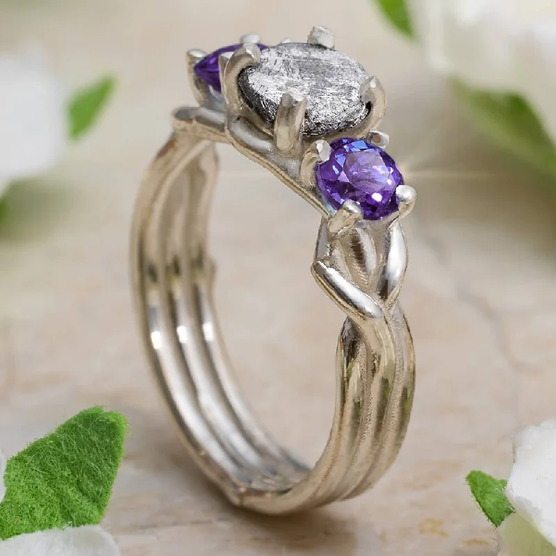 Men's Topaz Engagement Rings in 10K Gold with a Channel - Set Diamond BandMeteorite Stone Ring With Amethyst Accents