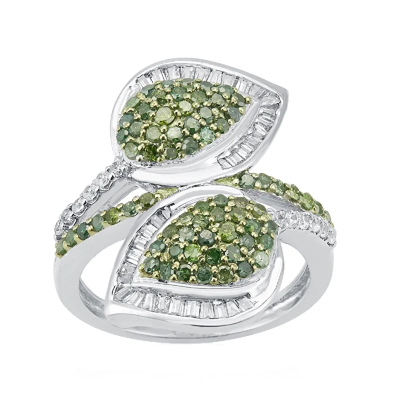 Signature - Design Women's Diamond Rings with a Brand - Specific Pattern and High - Quality DiamondsSterling Silver Natural Green Diamond and White Diamond Bypass Ring