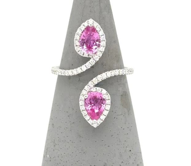 Geometric - Shaped Fashion Rings in Titanium with Iridescent Inlays18K White Gold Pink Sapphire & Diamond Bypass Ring