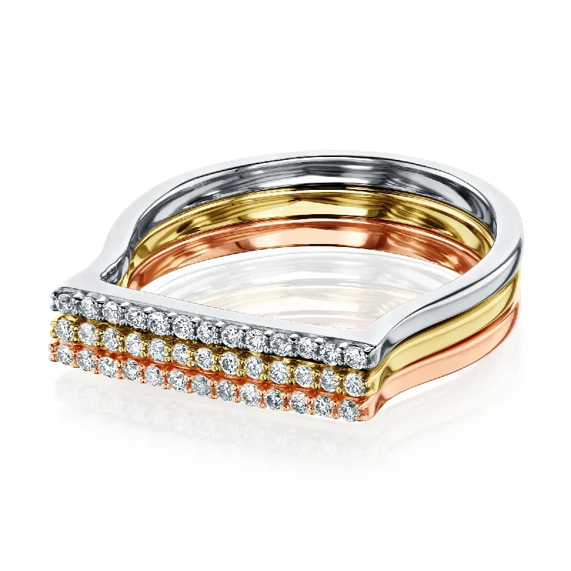 Chunky Fashion Rings in Copper with Geometric Patterns for a Bold AccessoryThe Triple Line Lab Grown Diamond Bands (3-Piece Set)