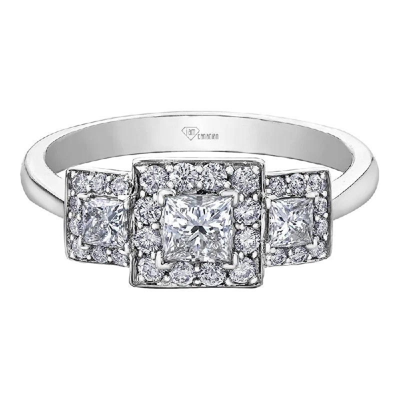 Cushion - Cut Women's Diamond Rings in Platinum with a Soft and Romantic AppearancePrincess Cut Canadian Diamond Three-Stone Ring