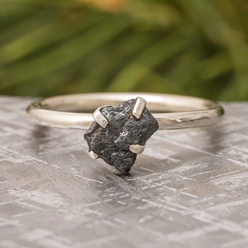 Fashion Rings with Initial Charms in Silver - Plated Metal for a Custom AccessoryMeteorite Stone & Sterling Silver Ring