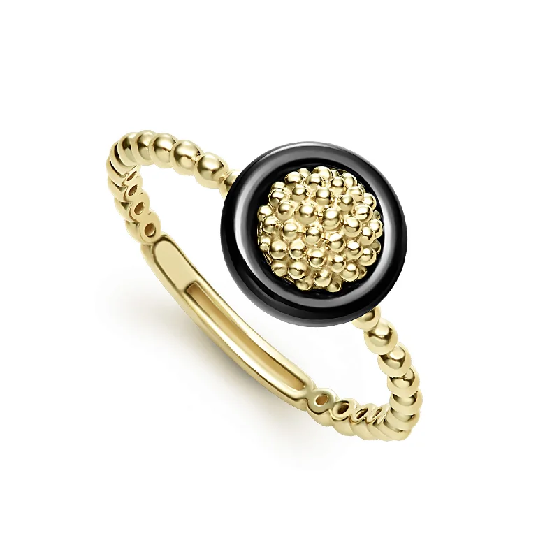 Statement - Making Fashion Rings in Gold - Plated Brass with Oversized Cubic Zirconia Stones18k Gold Caviar Black Ceramic Ring