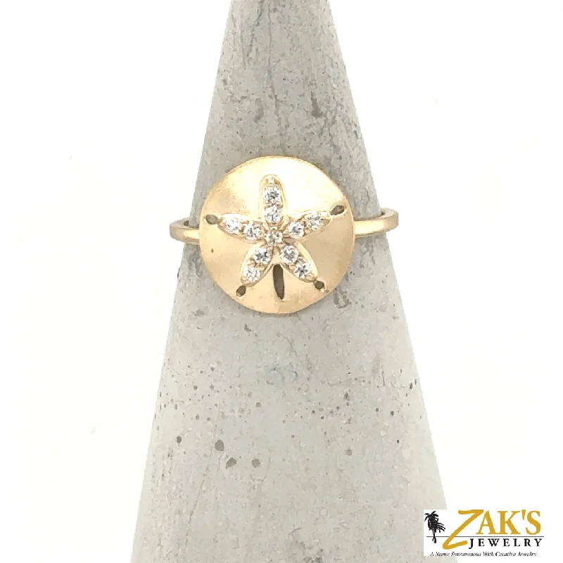 Geometric - Shaped Fashion Rings in Titanium with Iridescent Inlays14K Yellow Gold Diamond Sand Dollar Ring