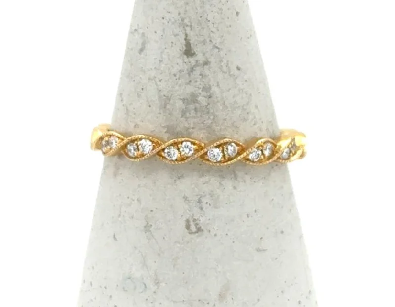 Open - Band Fashion Rings in Sterling Silver with Gemstone Inlays18K Yellow Gold Twisted Diamond Stackable Band