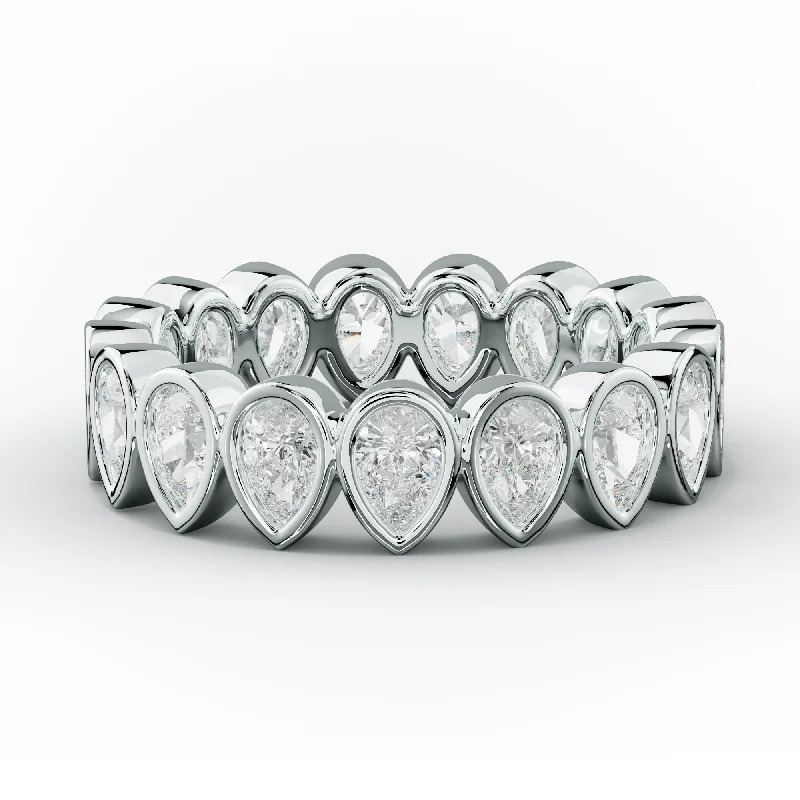 Cathedral - Style Women's Diamond Rings with a Raised Center Setting and Elaborate Metalwork2.0 Carat Bezel Set Pear Cut Diamond Eternity Band