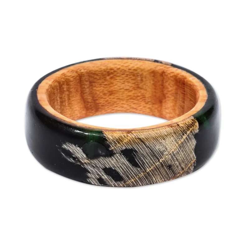 Bohemian - Style Fashion Rings with Turquoise and Silver Filigree for a Free - Spirited LookNovica Handmade Chic Darkness Wood And Resin Band Ring