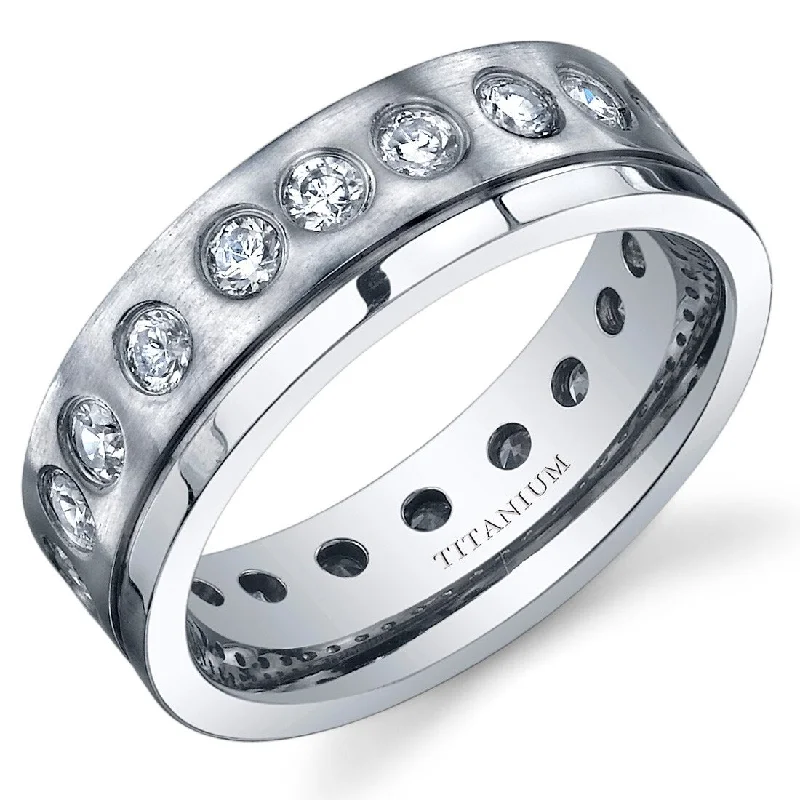 Magnetic Fashion Rings in Stainless Steel with a Modern, Interlocking DesignMen's Titanium Eternity Band, 7mm, Dual Polished, Comfort Fit