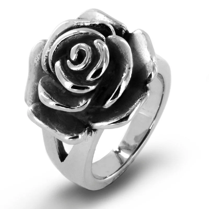 Knuckle - Duster Fashion Rings in Black - Plated Metal with Spike DetailsWomen's Blooming Rose Antiqued Stainless Steel Ring