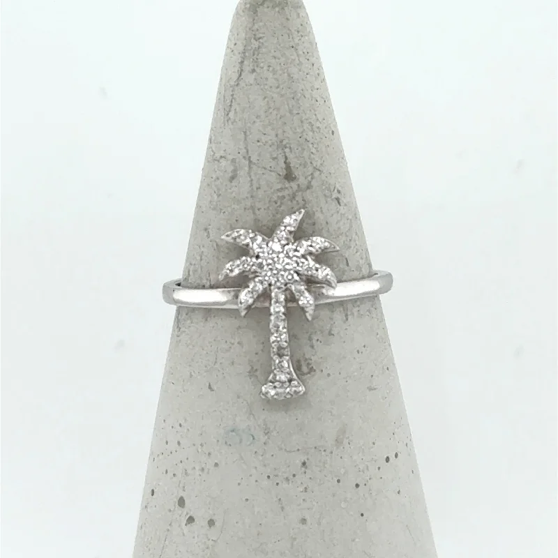 Geometric - Shaped Fashion Rings in Titanium with Iridescent Inlays14K White Gold Diamond Palm Tree Ring