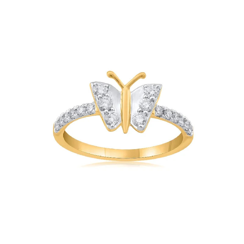 Cluster - Style Women's Diamond Rings with Multiple Small Diamonds Arranged in a Stunning Pattern18K YG Butterfly Diamond Ring-1pc