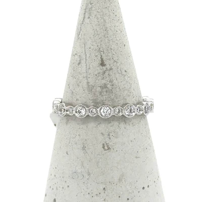 Open - Band Fashion Rings in Sterling Silver with Gemstone Inlays18K White Gold Diamond Eternity Stackable Band