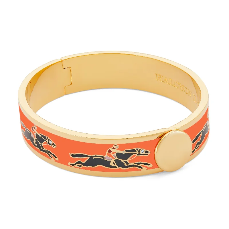 Pearl - Adorned Bangle Bracelets with Delicate Silver ChainsRace Horse Orange, Black & Gold Bangle