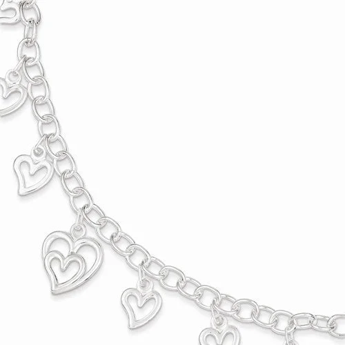 Chamm Bracelets for menSterling Silver Polished Dangling Cut-Out Hearts Charm