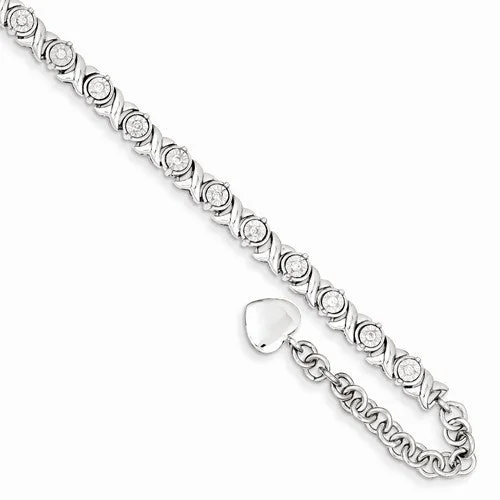 Personalized Chamm BraceletsSterling Silver Rhodium Plated Diamond & Heart Charm