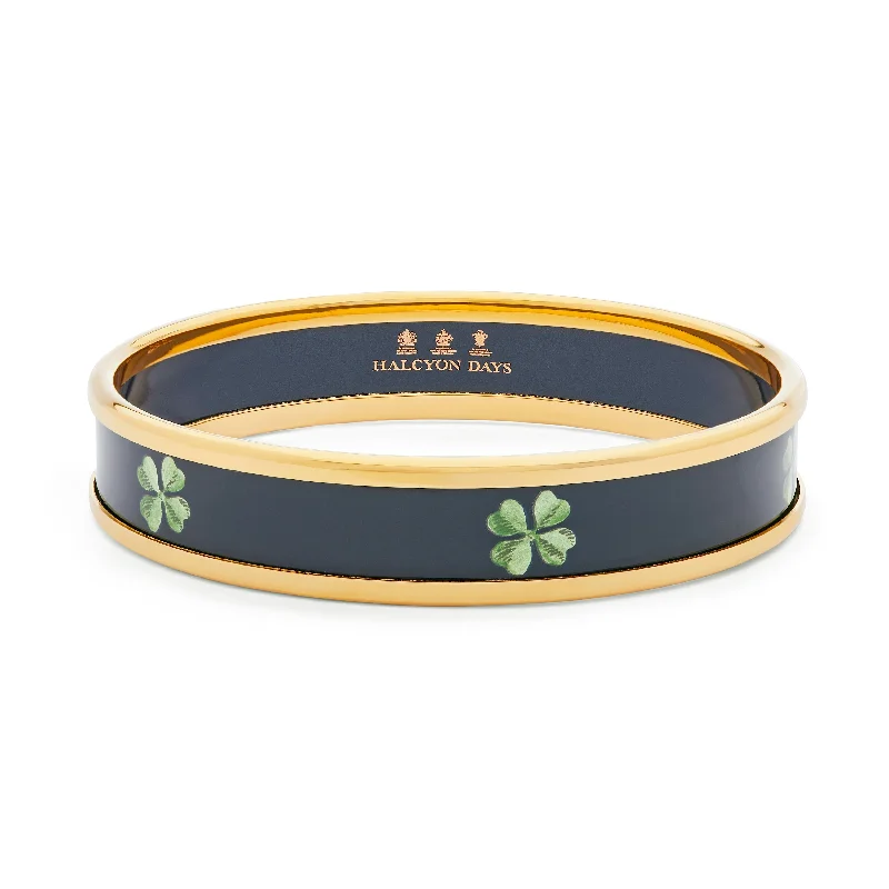 Bangle Sets with Mix - and - Match Patterns for a Versatile AccessoryFour Leaf Clover Navy & Gold Enamel Bangle