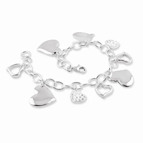 Chamm Bracelets for couplesSterling Silver Cz Heart Charm Bracelet