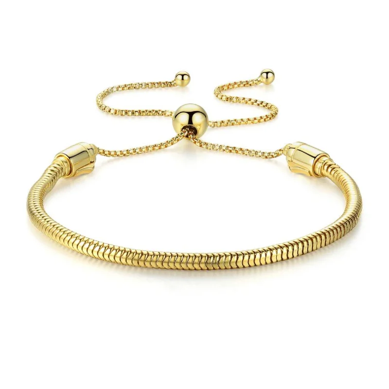 Chamm Bracelets for menAdjustable Snake Chain Yellow Gold over Bead Charm Bracelet