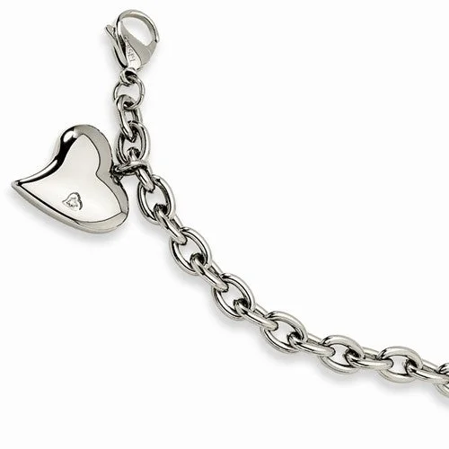 Chamm Bracelets for everyday wearStainless Steel Cz Heart Charm Bracelet