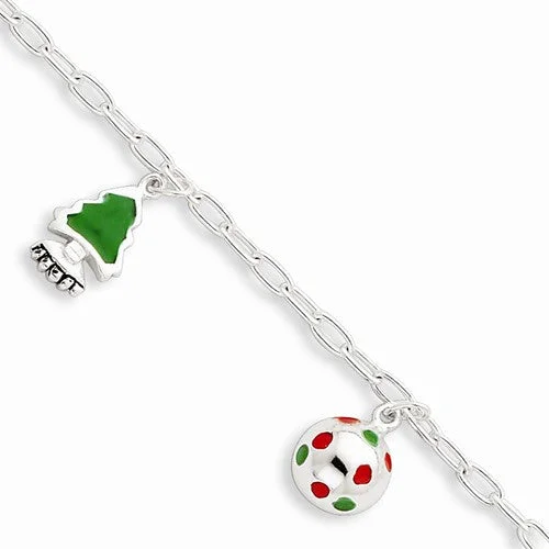 Chamm Bracelets for menSterling Silver Enameled Ornaments & Trees Holiday Bracelet