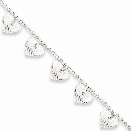 Custom Chamm BraceletsSterling Silver Polished & Textured Fancy Heart Bracelet