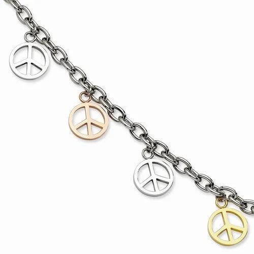 Custom Chamm BraceletsStainless Steel Multicolor Plated Peace Sign Charm Bracelet