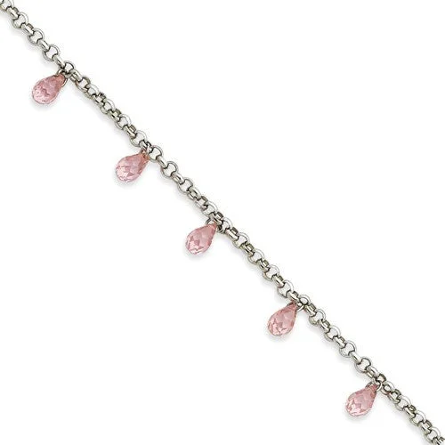 Chamm Bracelets with adjustable sizesSterling Silver Pink Teardrop Cz Bracelet