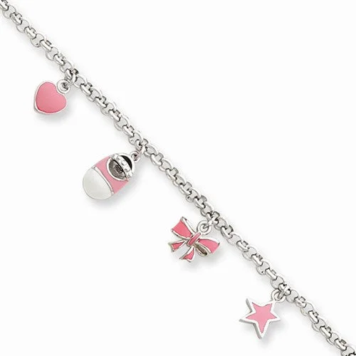 Chamm Bracelets with unique designsSterling Silver Pink Enameled Baby Charm