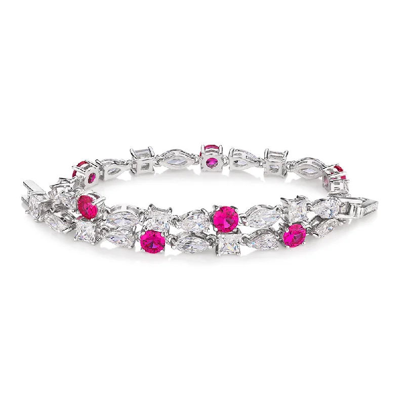 Vintage - Inspired Bangle Bracelets with Filigree and Rhinestone AccentsPear, Marquise and Round Brilliant tennis bracelet with ruby simulants and 6.38 carats* in sterling silver