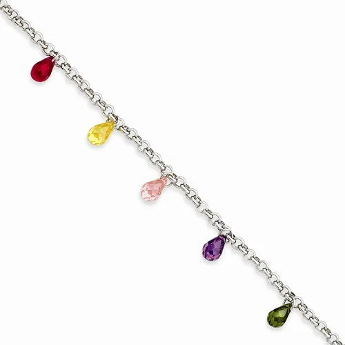 Chamm Bracelets for womenSterling Silver Polished Dangling Multi-Colored Cz Bracelet