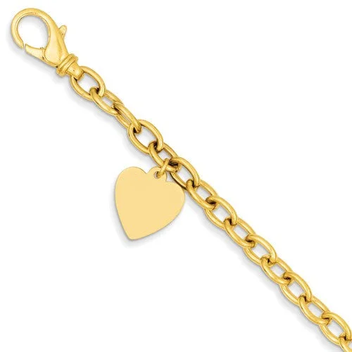 Chamm Bracelets for everyday wear14K Yellow Gold Link with Heart Charm Bracelet