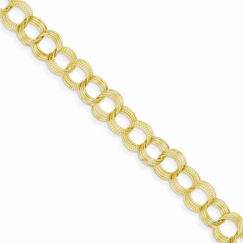 Luxury Chamm Bracelets14K Yellow Gold Solid Triple Link Charm Bracelet