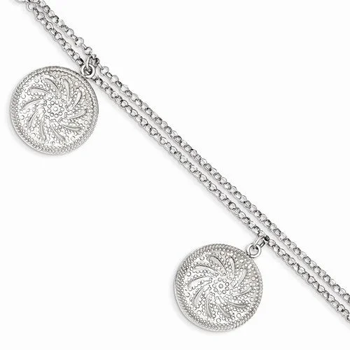 Chamm Bracelets for mindfulnessSterling Silver Rhodium Plated Diamond-Cut Hollow Discs Bracelet