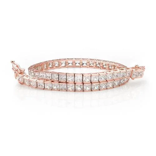 Boho - Style Bangle Bracelets with Feather and Bead EmbellishmentsPrincess Cut tennis bracelet with 11.34 carats* of diamond simulants in 10 carat rose gold