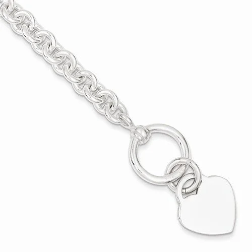 Luxury Chamm BraceletsSterling Silver Engraveable Heart Disc On Fancy Link Toggle Bracelet