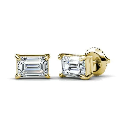 Adjustable - Back Crystal Stud Earrings in Clear for a Sparkling and Versatile PieceStriking 0.80CT Emerald Cut Diamond Stud Earrings in 14KT Yellow Gold