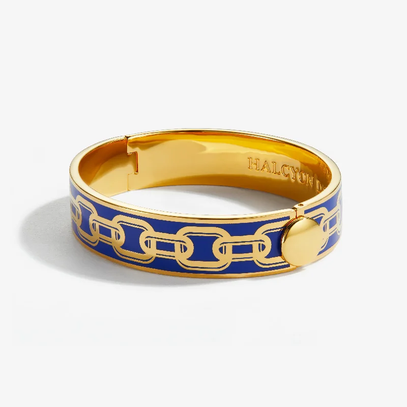 Vintage - Inspired Bangle Bracelets with Filigree and Rhinestone AccentsChain Cobalt & Gold Bangle