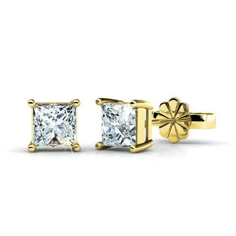 Magnetic - Back Stud Earrings in Black for Easy and Comfortable WearFabulous 0.50CT Princess Cut Diamond Stud Earrings in 14KT Yellow Gold