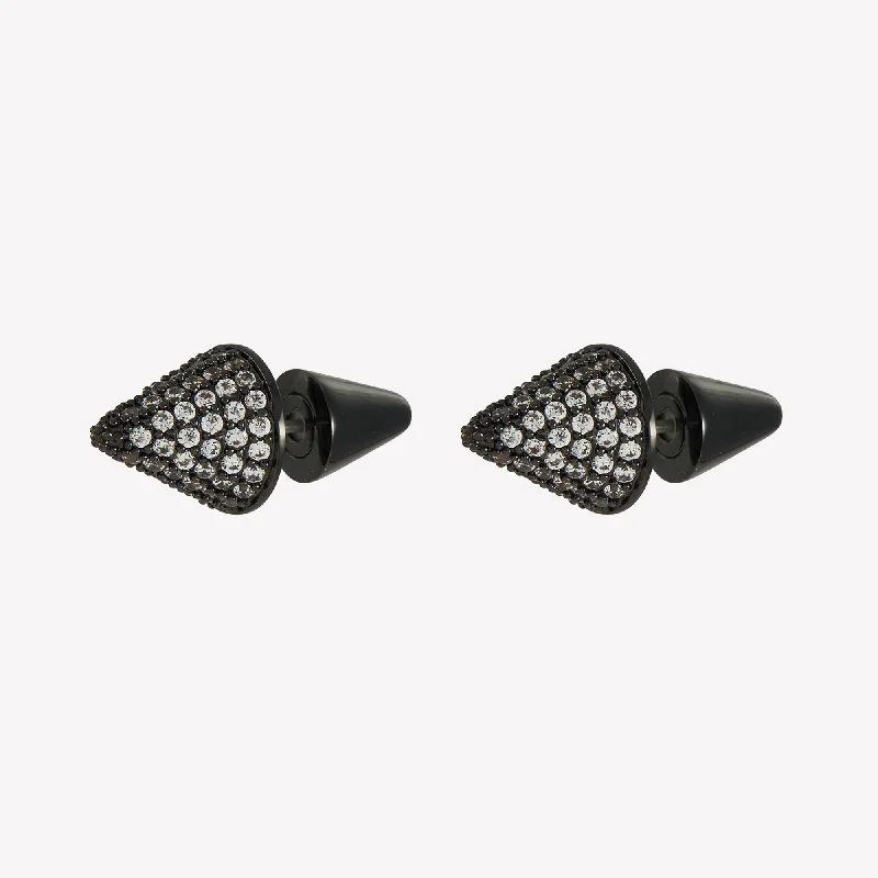 Men's Stainless Steel Skull Stud Earrings with Black Enamel for an Edgy and Rock - Inspired StylePAVÉ CONE STUD EARRINGS