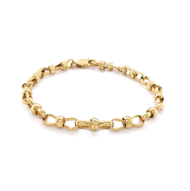 Solid Gold Bangles with Intricate Floral Engravings for a Luxurious Look9K Yellow Gold Pinched Link Bracelet 7.5"