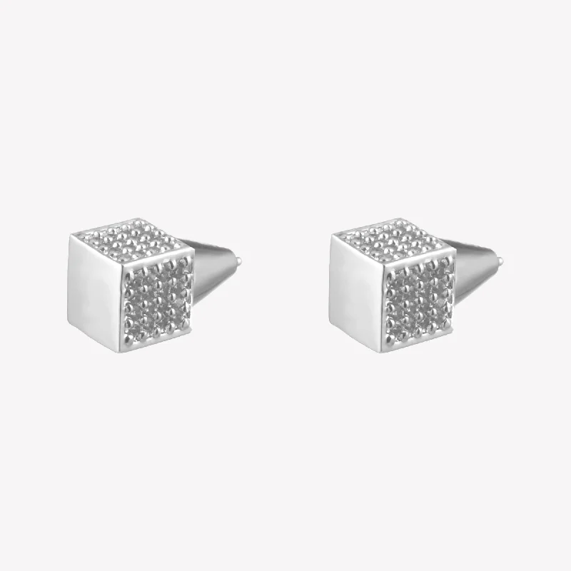 Matte - Finish Titanium Hexagon Stud Earrings for a Sleek and Contemporary StylePAVÉ CUBE STUD EARRINGS