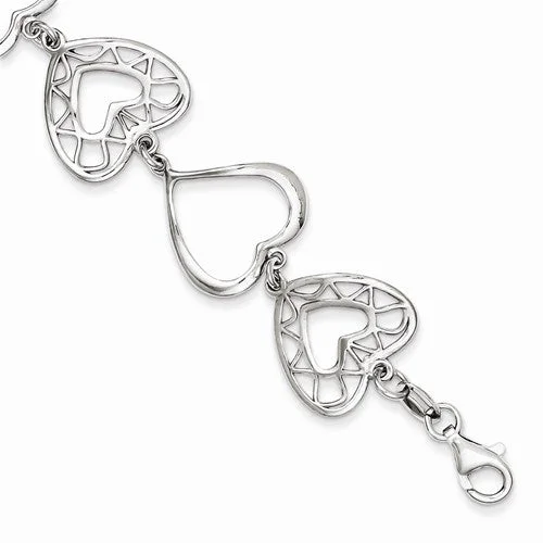 Chamm Bracelets for menSterling Silver Rhodium Polished Heart Charm