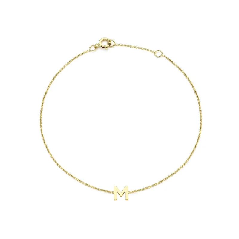 Boho - Style Bangle Bracelets with Feather and Bead Embellishments9K Yellow Gold Initial 'M' Adjustable Bracelet