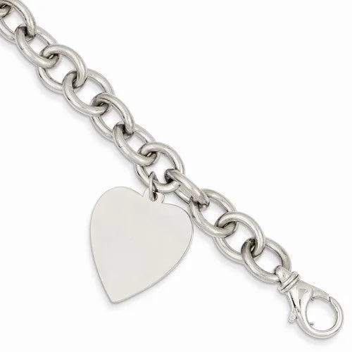 Personalized Chamm Bracelets14K White Gold Link with Heart Charm Bracelet