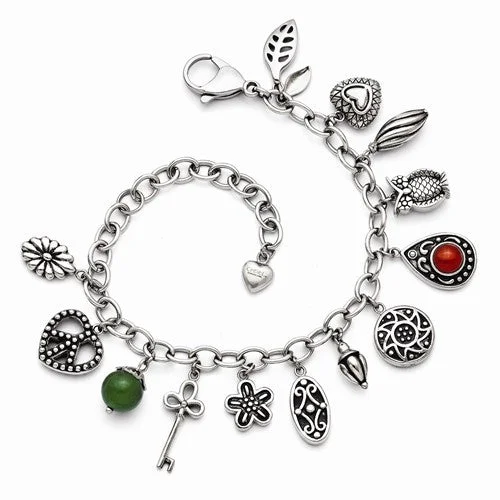 Personalized Chamm BraceletsStainless Steel Synthetic & Red Glass with Charm Bracelet