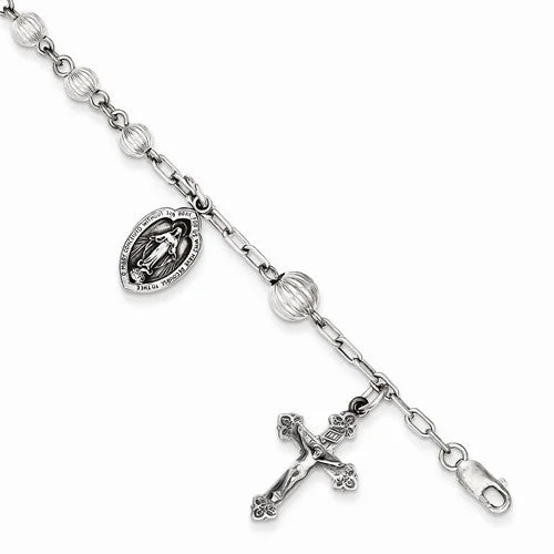 Chamm Bracelets for womenSterling Silver Rosary Bracelet with Rndfluted Beads Bracelet