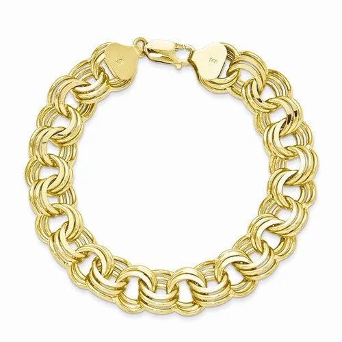 Chamm Bracelets with natural materials14K Yellow Gold Triple Link Charm Bracelet