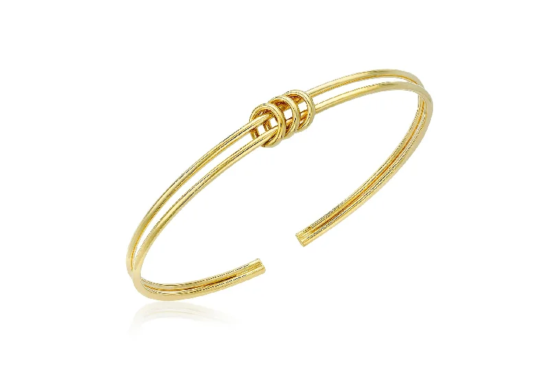 Stretch Bangle Bracelets with Elastic Cord for a Comfortable Fit9K Yellow Gold Triple Ring Bangle